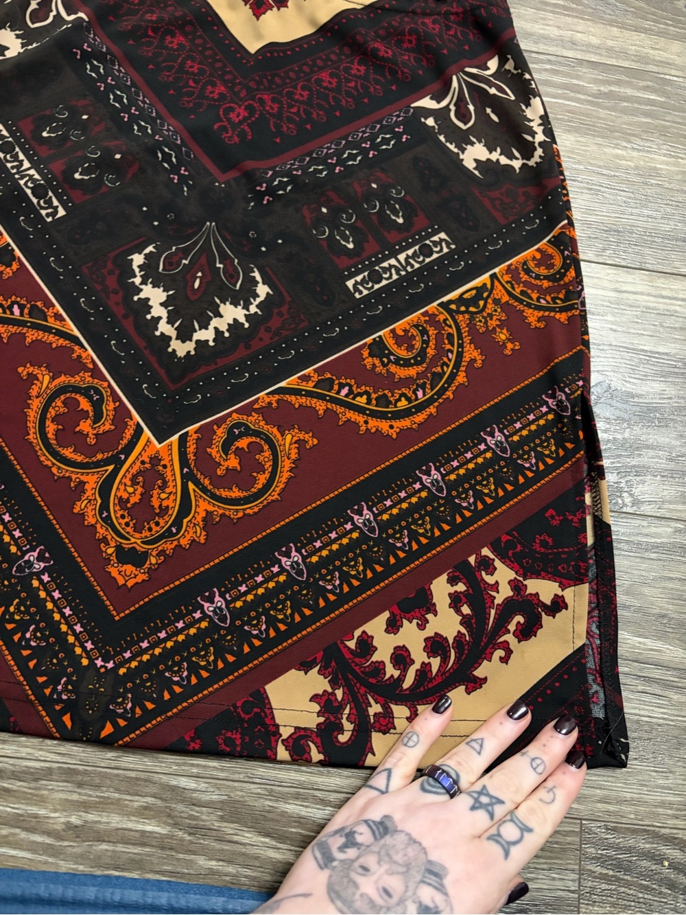 90s American Vintage Boho Paisley Scarf Print Mini Skirt (Multicolor) Size Large - Picture 4 of 8